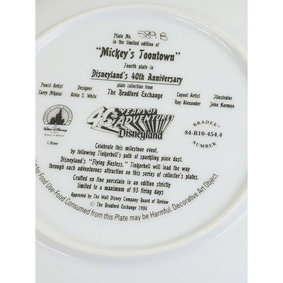 Disneyland Mickey's Toontown 8" Plate Wall Decor 40th Anniversary 1996 Porcelain - Picture 13 of 14